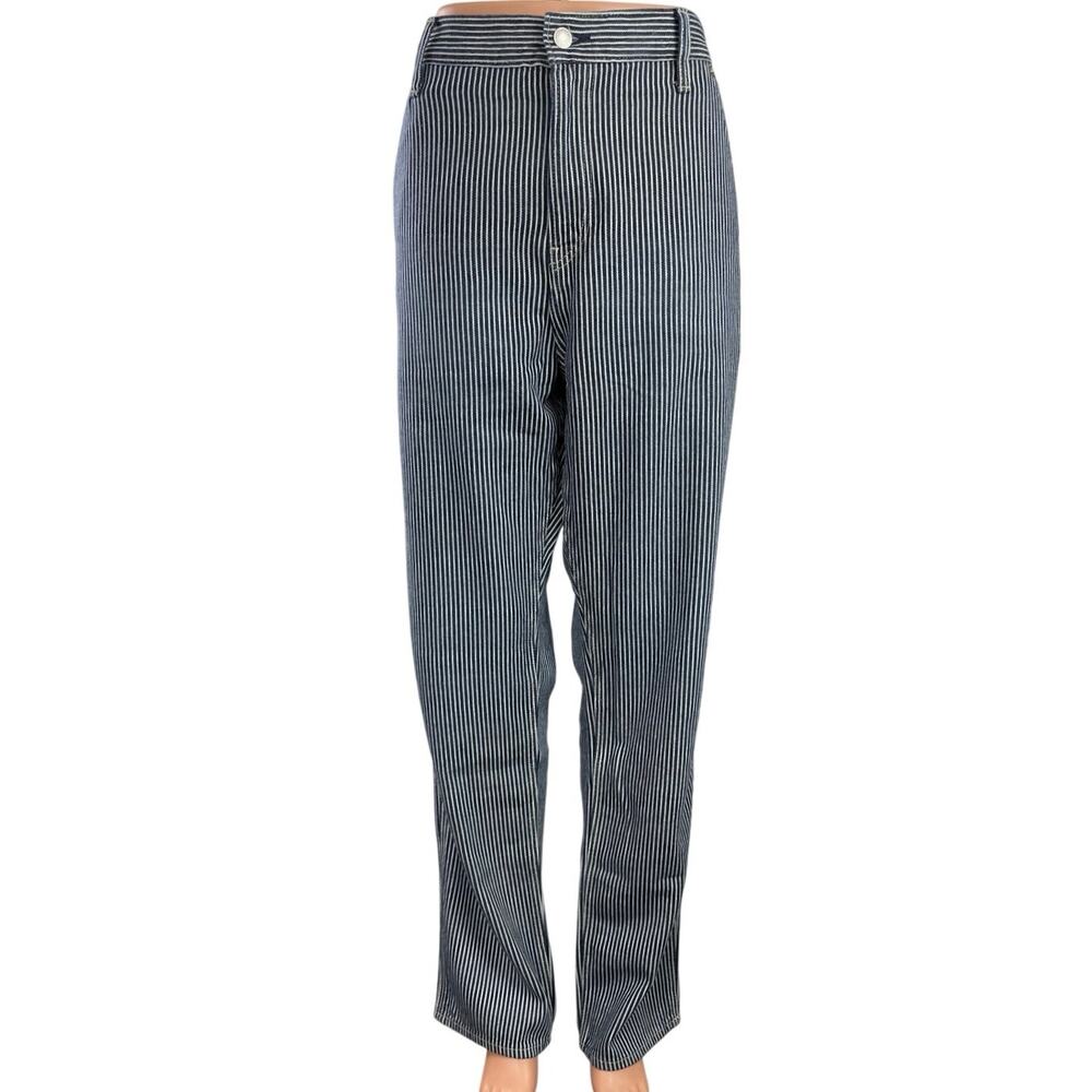GAP Blue Pin Stripe High Waisted Straight Leg Trousers Denim Jeans Pants Size 34